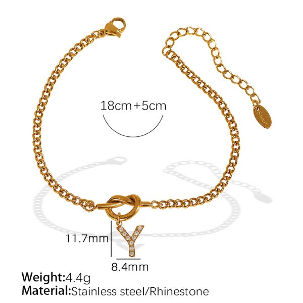 1 piece simple series simple letter y stainless steel 18k gold color plated rhinestone women's charm bracelets